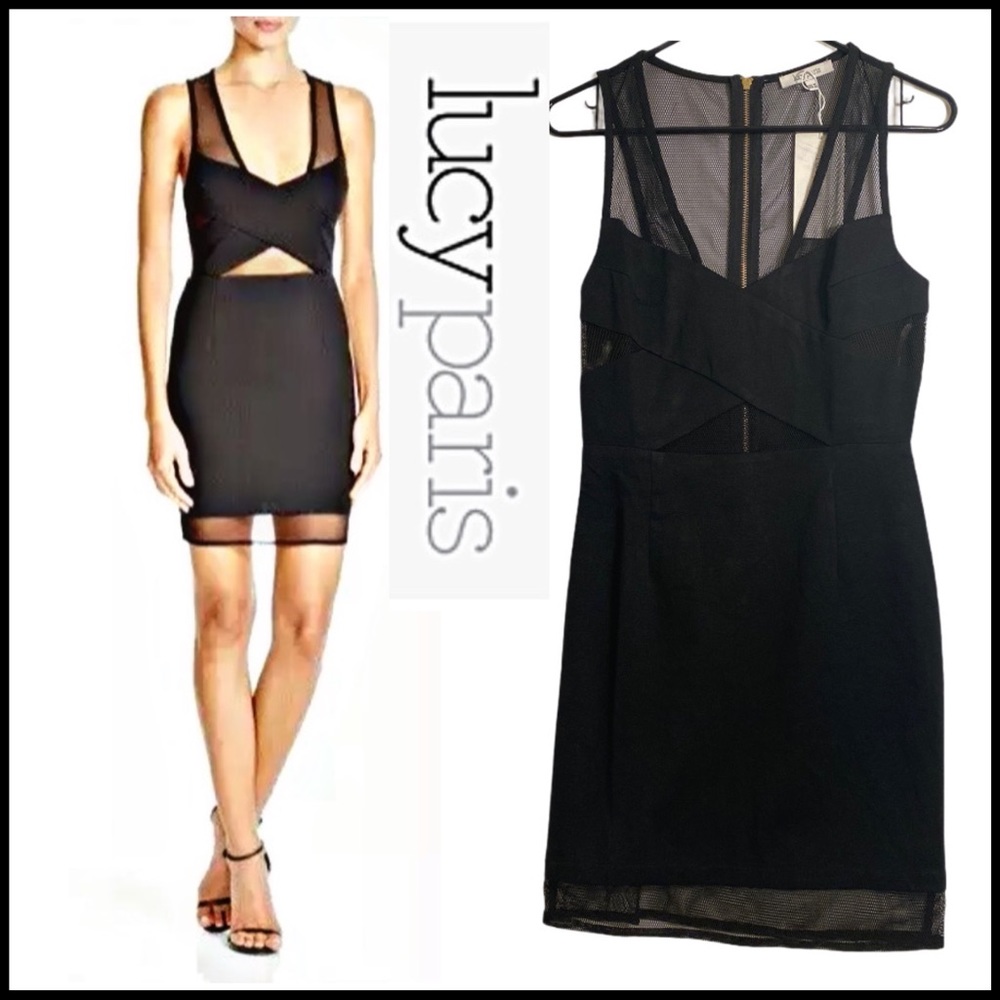 NWT LUCY PARIS BLACK MESH BODY CON DRESS SMALL